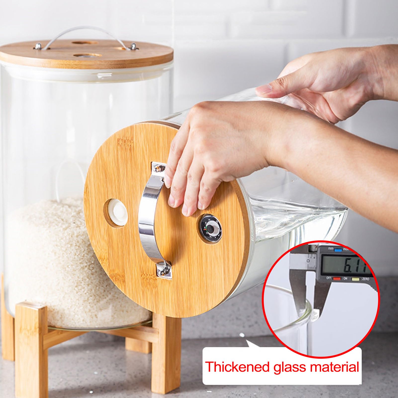 Amazon｜ライスディスペンサー 5L、穀物ディスペンサー ガラスバケツ
